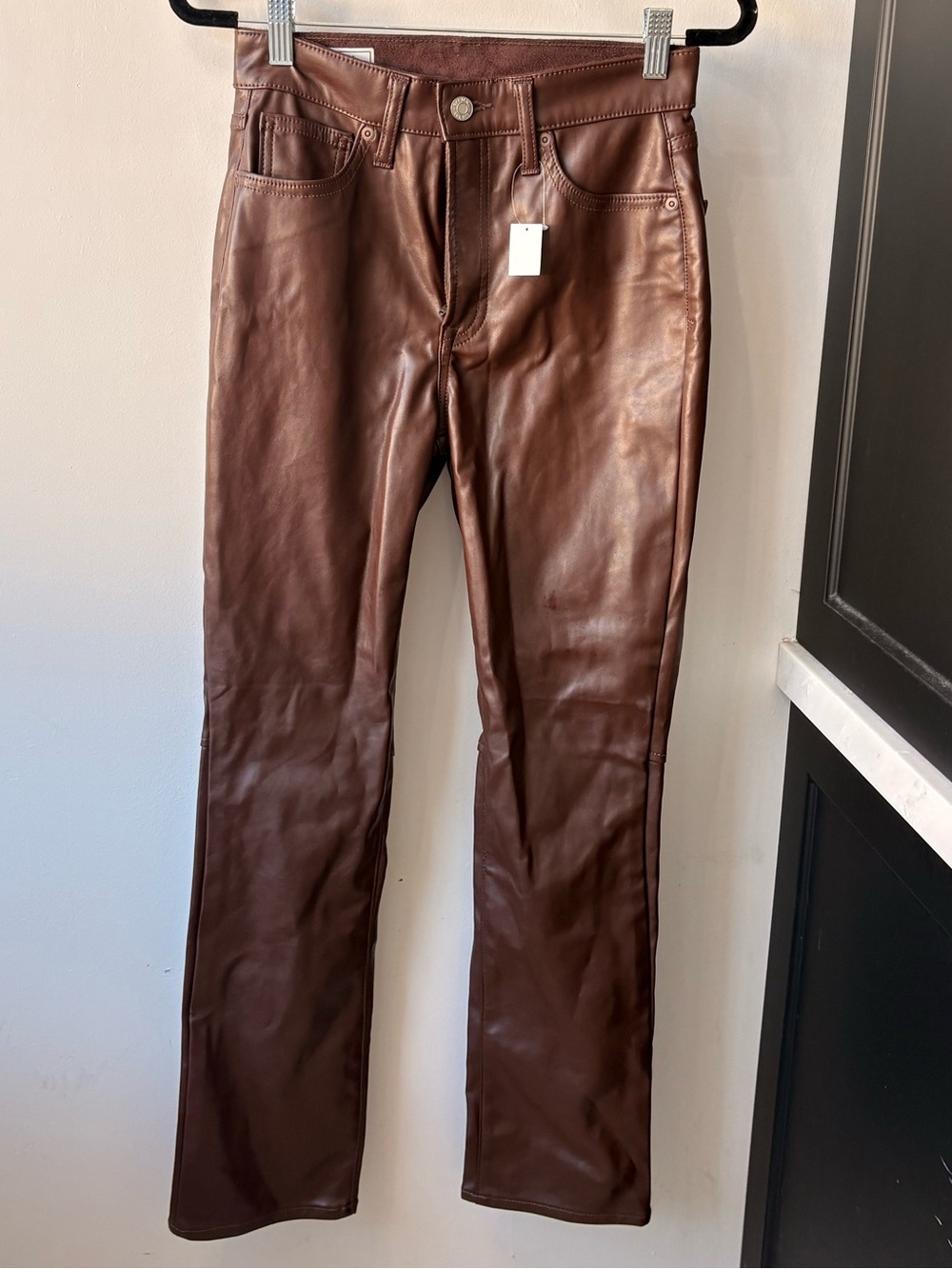 GAP Straight-Leg Faux Leather Pants in Dark Brown